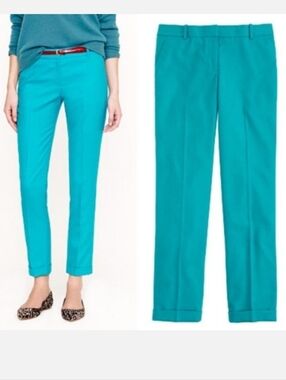 J Crew Cafe Capri Cuffed Wool Turquoise Chinos, Size 6
